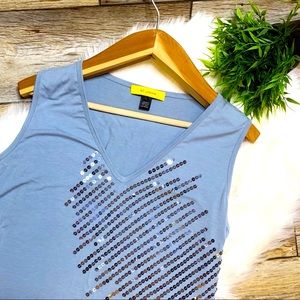 ST JOHN NWOT Blue Tank Shell with Sequins Large